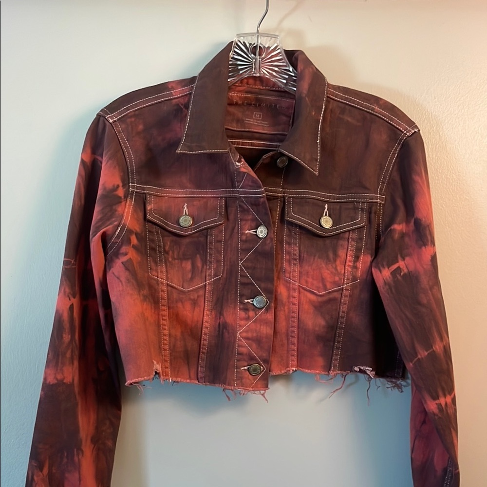 Burgundy & Pink Cropped Jean Jacket